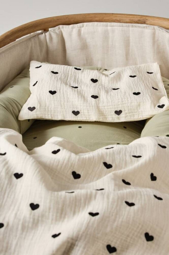 HEARTS BABY sengesett vogn/vugge 2 deler - økologisk Hvit/svart