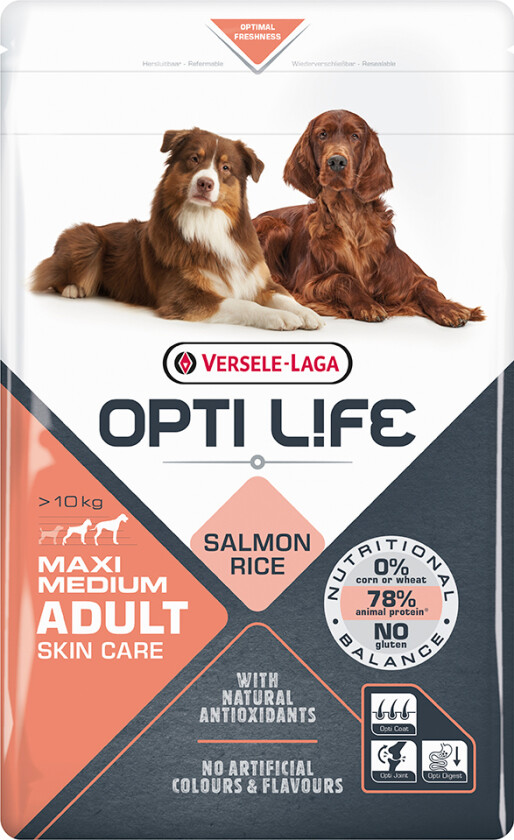 Økonomipakke: Opti Life hundefôr 2 x 12,5 kg - Adult Skin Care Medium & Maxi