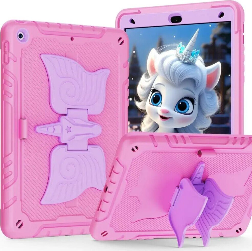 iPad 10,2" (2021 / 2020 / 2019) Unicorn Kickstand Barnedeksel - Rosa / Lilla