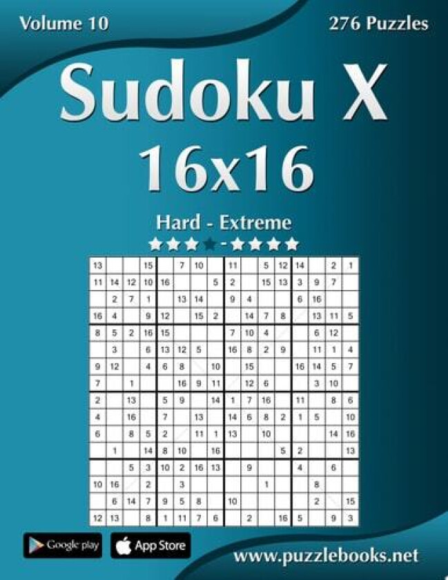 Sudoku X 16x16 - Hard to Extreme - Volume 10 - 276 Puzzles av Nick Snels (Paperback)
