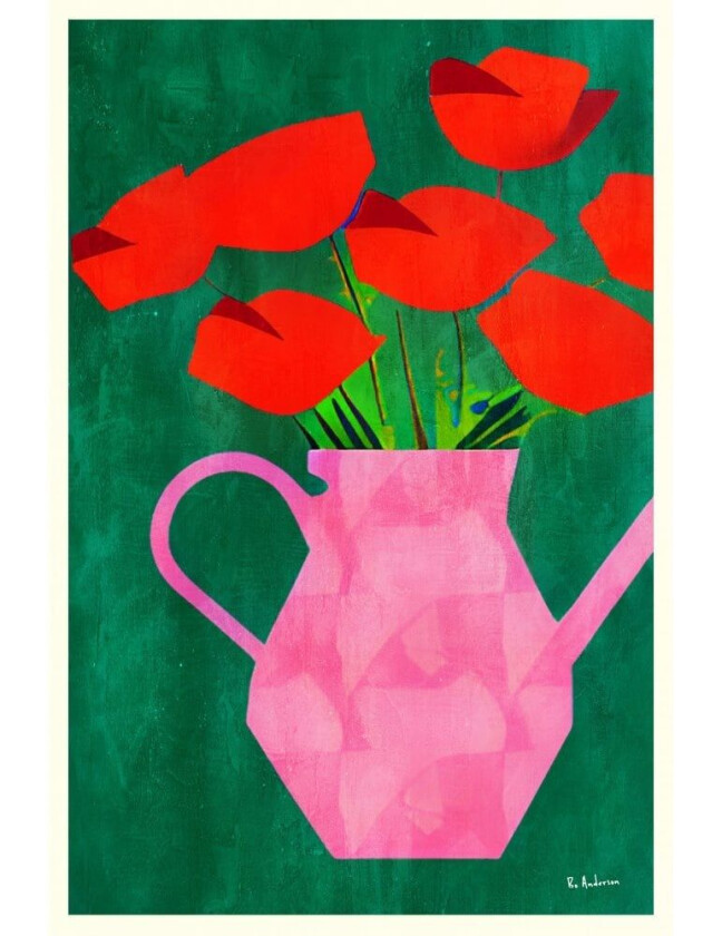 Red Poppies In A Pink Vase - 70x100 cm