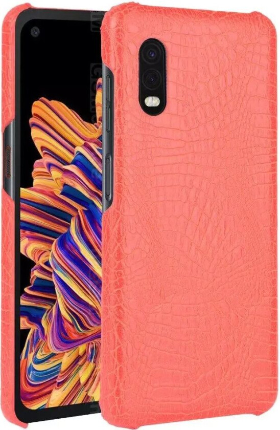 Samsung Galaxy Xcover Pro - Skinnbelagt Bakdeksel - Rød Krokodillestruktur