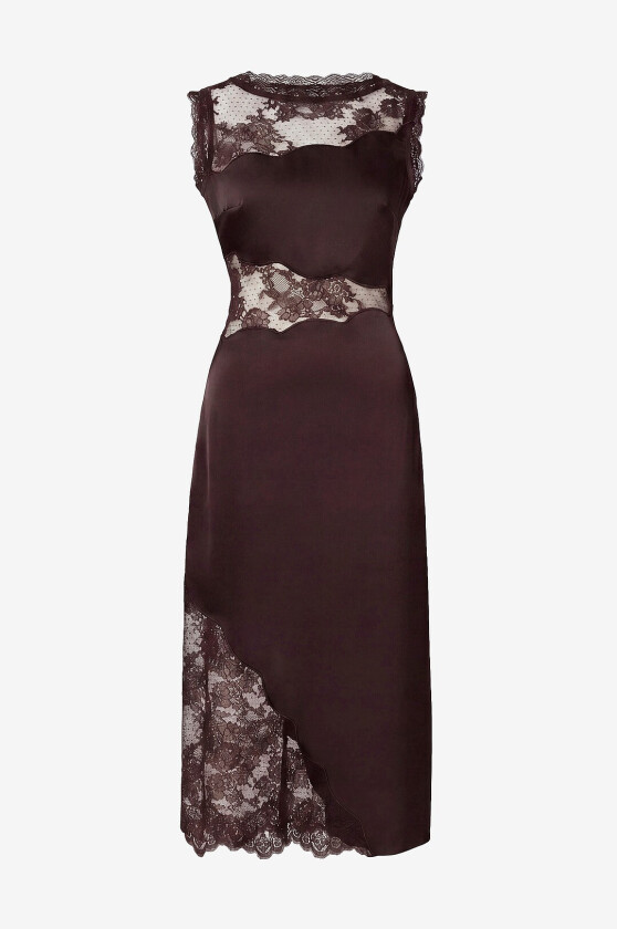 Kjole Desire Lace Trimmed Cut Out Midi - Brun