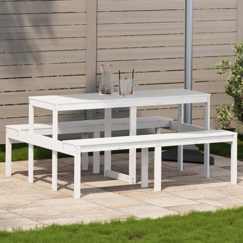 Bilde av Piknikbord hvit 160x134x75 cm heltre furu