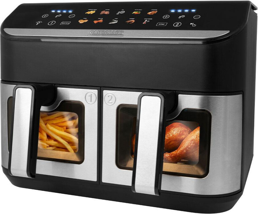 42586 Duo Heat Airfryer - 9L (2x4,5L), 2900W, 10 programmer - S??lv/Svart