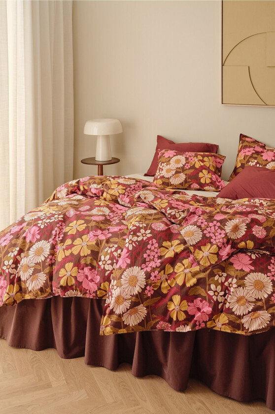 Sengesett Avery Flower i bomullspercale 2 eller 3 stykker - Rosa