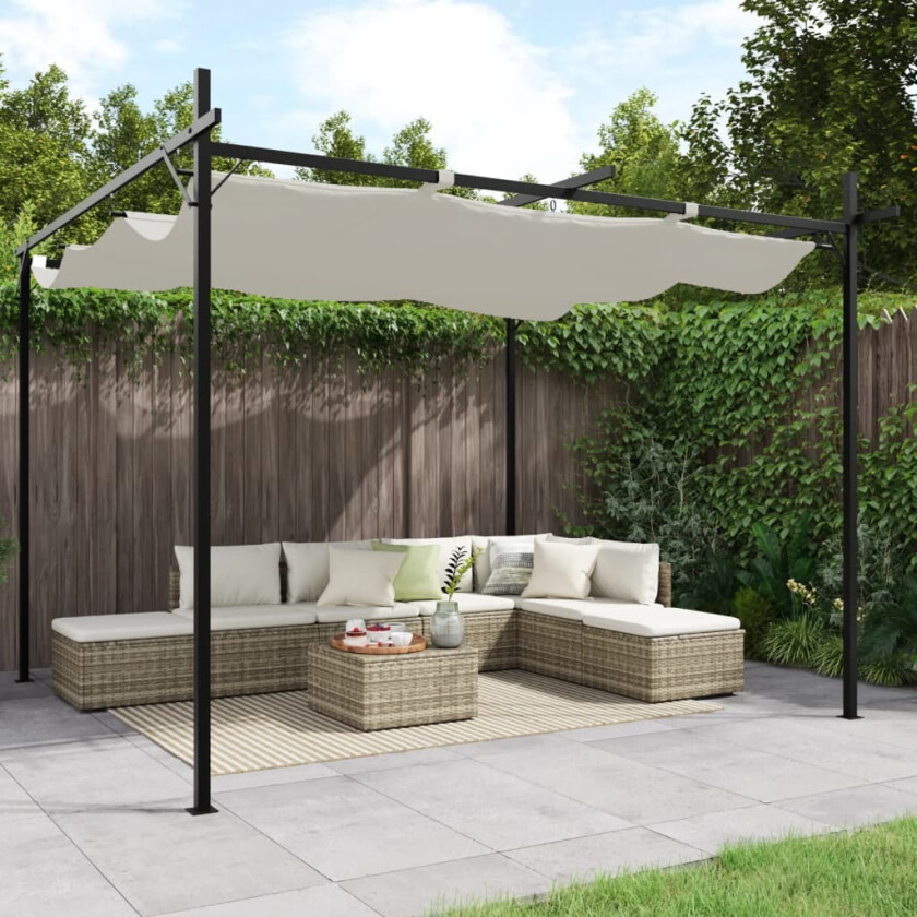 Pergola med uttrekkbar tak kremhvit 295x292x230 cm