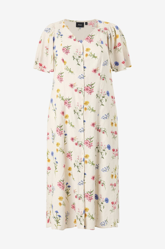 Kjole i lin vLina S/S Midi Shape - Beige