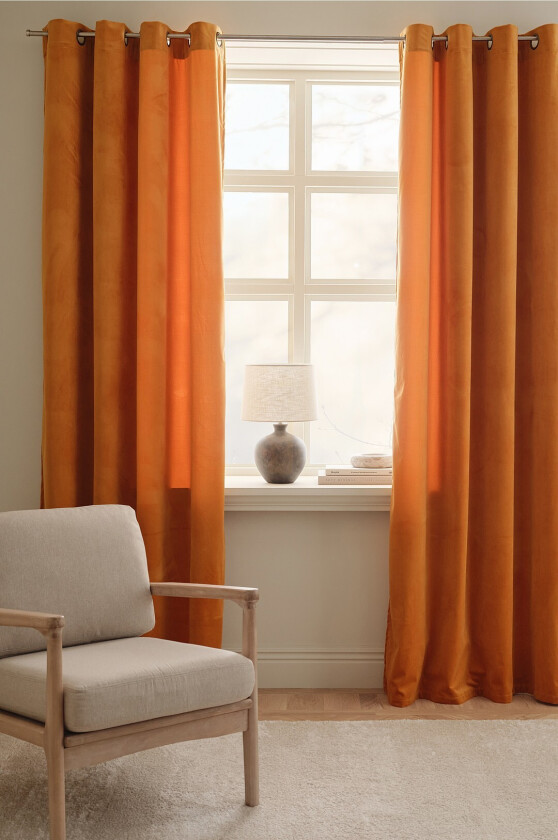 Gardiner med maljer Nora i fløyel 2-pk - Orange