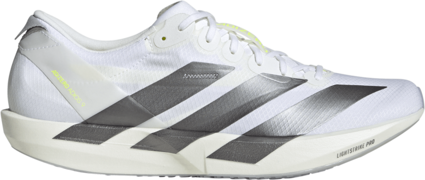 Adizero Adios 9 Herre FTWR White/Iron Metal/Solar Yellow 45 1/3