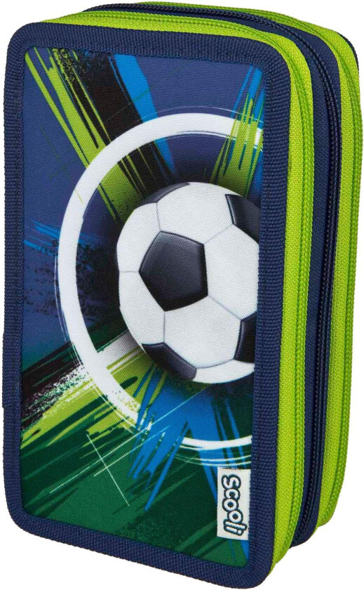 Undercover pennal med innhold - 3 rom, 19x12x7 cm - fotballmotiv