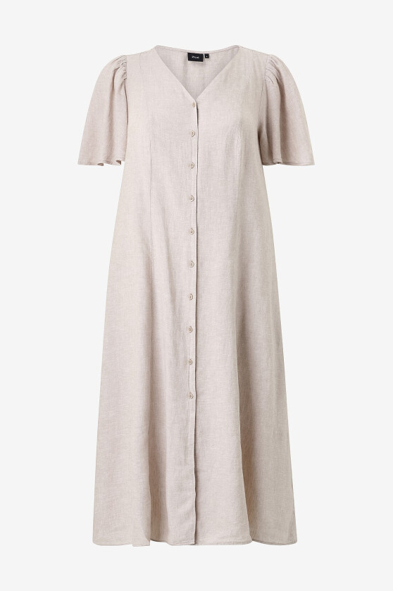 Kjole i lin vLina S/S Midi Shape - Brun