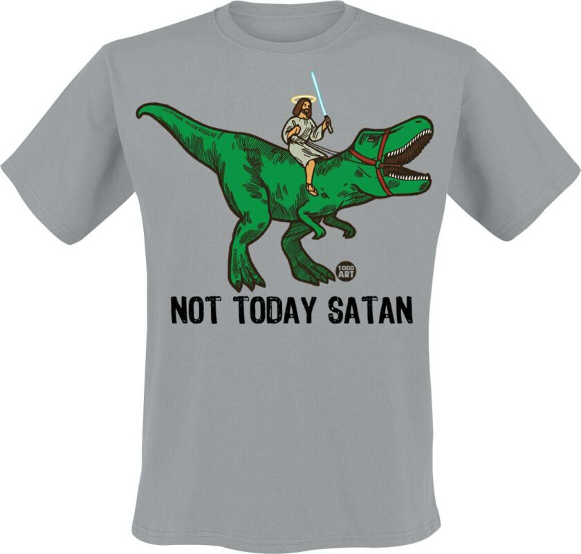 Fun T-skjorte - Not Today Satan - Jesus Dino - M til 3XL - Herrer - grå