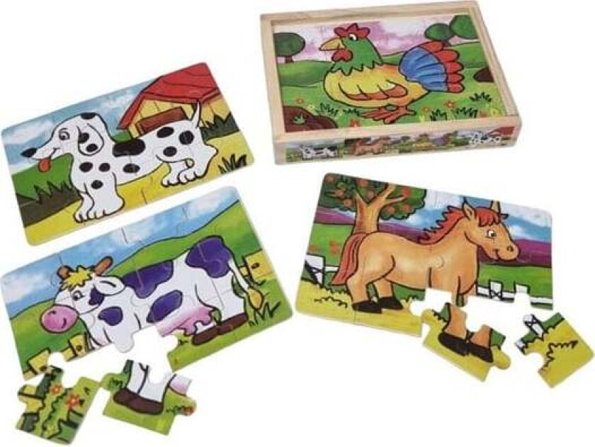 Four Wooden Jigsaw Puzzles in a Box - 12 Pieces Tre