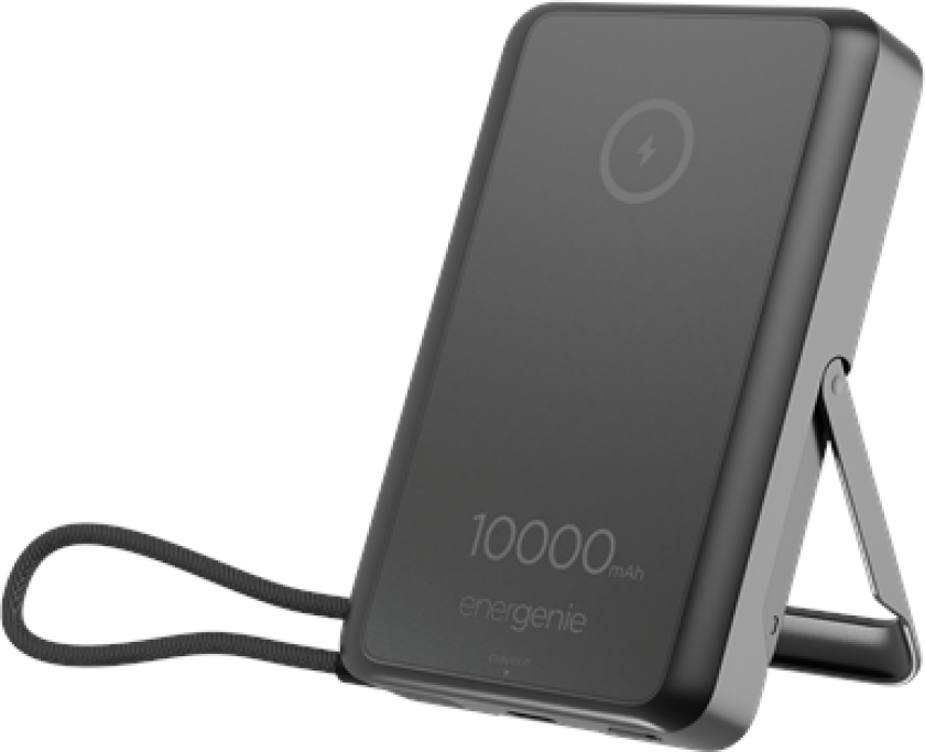 15 W Magnetic wireless powerbank with integrated stand Nødlader - Svart - 10000 mAh