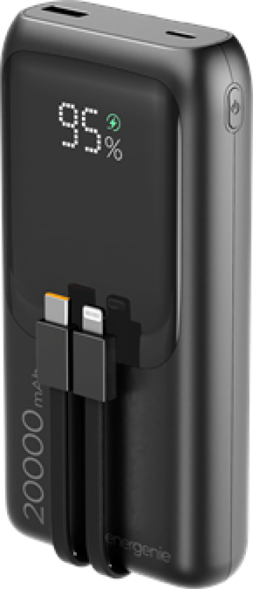 20 W Fast charging power bank with integrated cables Nødlader - Svart - 20000 Ah