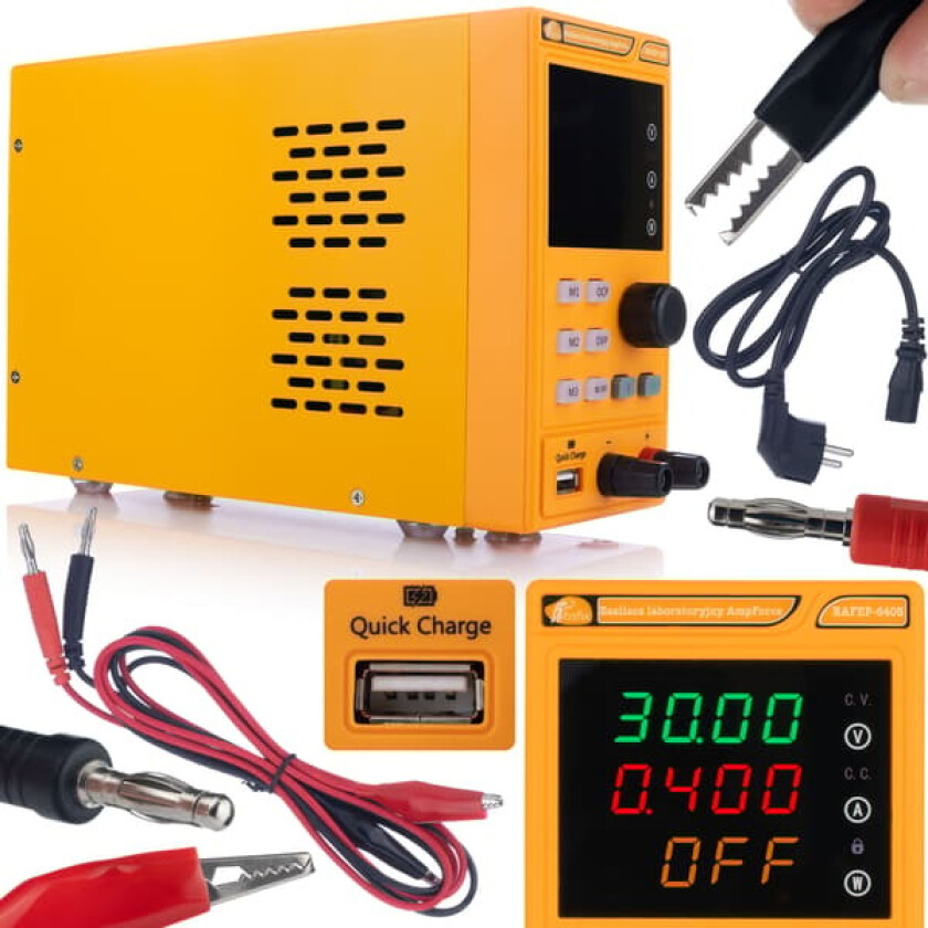 Bilde av Laboratoriestrømforsyning AmpForce RAFEP-6405 – 64V 5A | Justerbar Spenning/Strøm | USB Quick Charge | Høy Presisjon