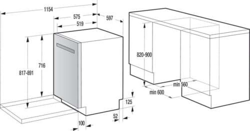 GU6G63A60W Underbygde Oppvaskmaskiner
