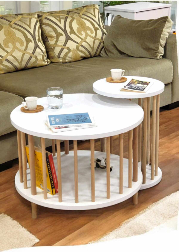 Sofabordsett Hanah Home Peka Set Pro (Ø60 x H43 cm) Hvit - Hvit