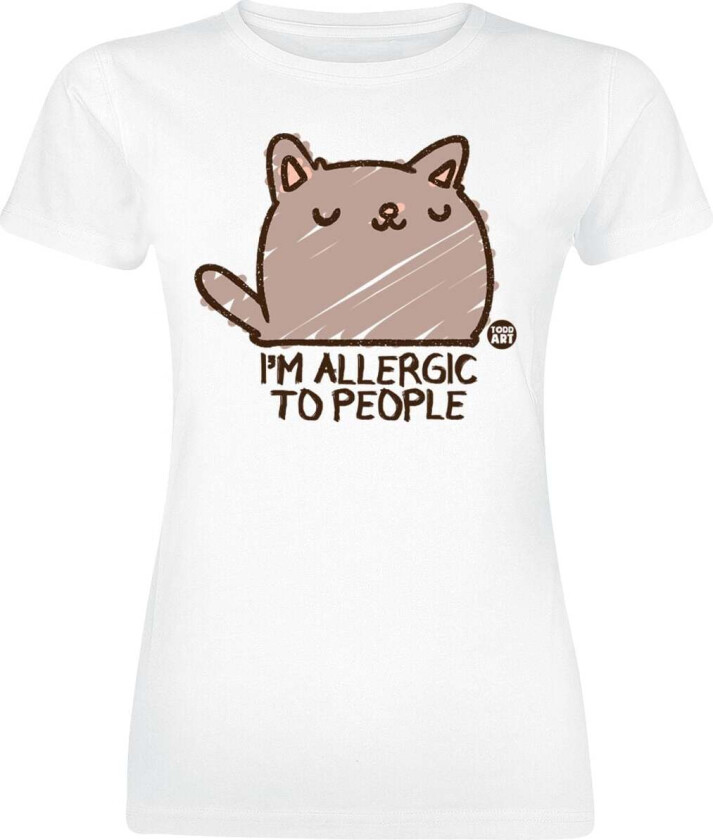 Fun T-skjorte - I'm Allergic To People - Cat - S til XXL - Damer - hvit