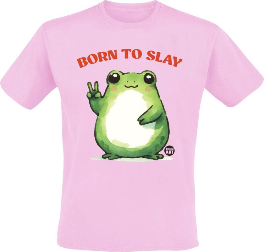 Fun T-skjorte - Born To Slay - Frog - M til 3XL - Herrer - lyserosa