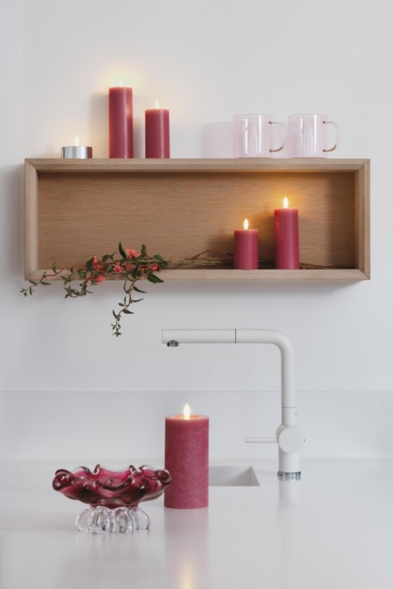 LED-blokklys i vintage rose med smelteeffekt – Ø 4,9 cm x H 7,5 cm