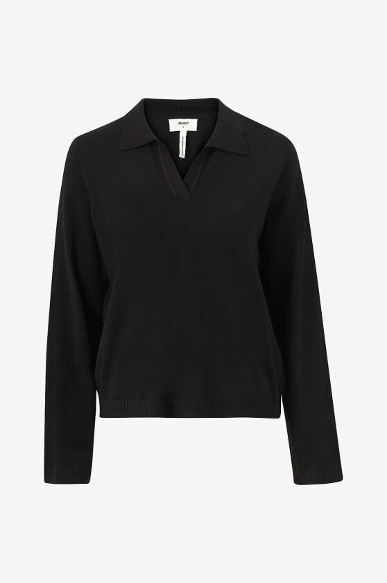 Genser objThess L/S V-neck Knit Polo - Svart