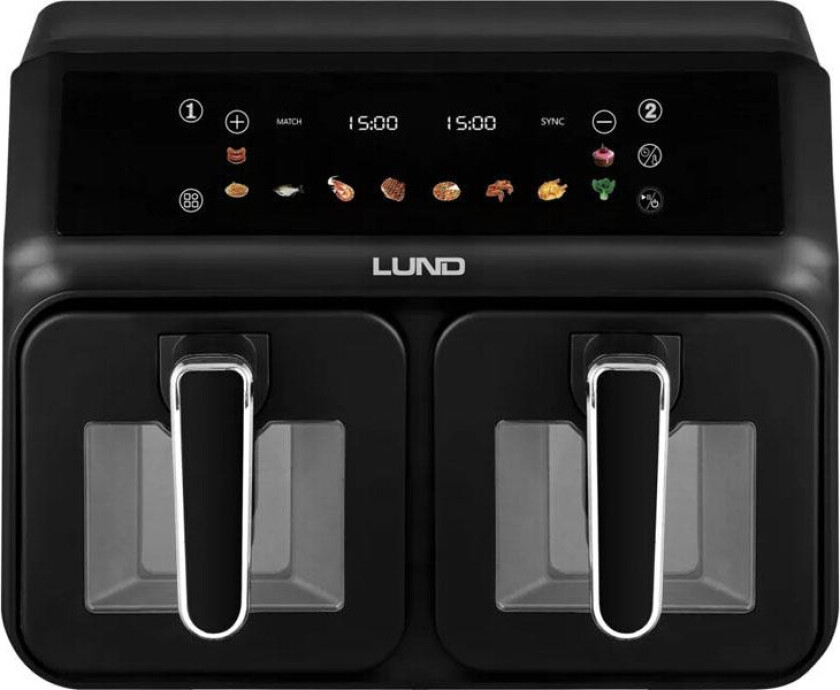 Lund 67563 Airfryer med 2 kurver - 4L + 4L, 2200W - Svart