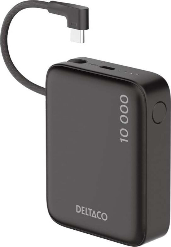 PB-CC101 - Powerbank 10 000 mAh - built-in fabric USB-C cable 20W + 1x USB-C - Black Nødlader - Svart - 10000 mAh