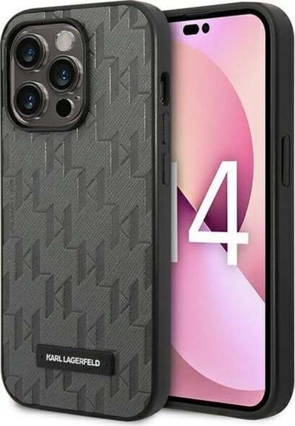 Saffiano Mono Metal Logo iPhone 14 Pro Max 6.7" Case - Gray