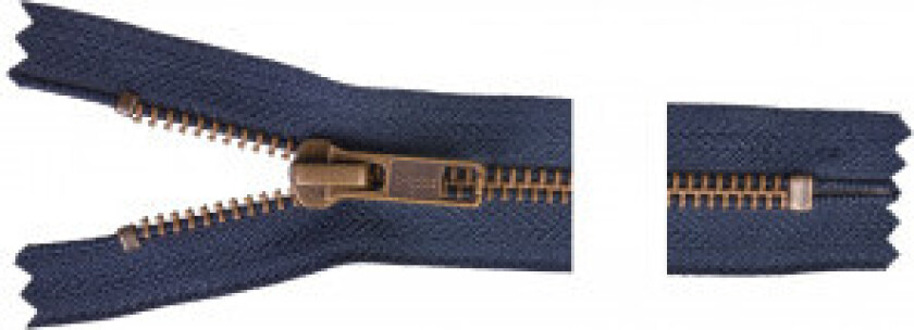 Glidelås Antikk Messing 12cm 6mm Marine