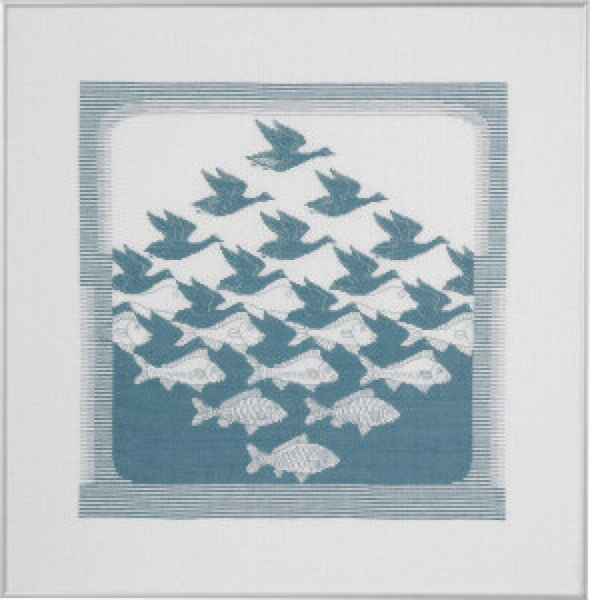 Broderisett Lin Fugl/Fisk Gråblå 57x55cm