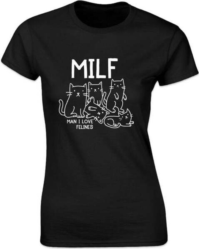 Fun T-skjorte - Man I Love Felines - S til XXL - Damer - svart