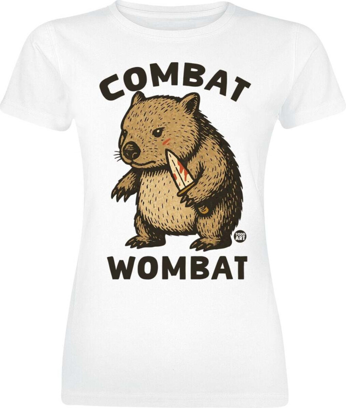 Fun T-skjorte - Combat Wombat - S til XXL - Damer - hvit