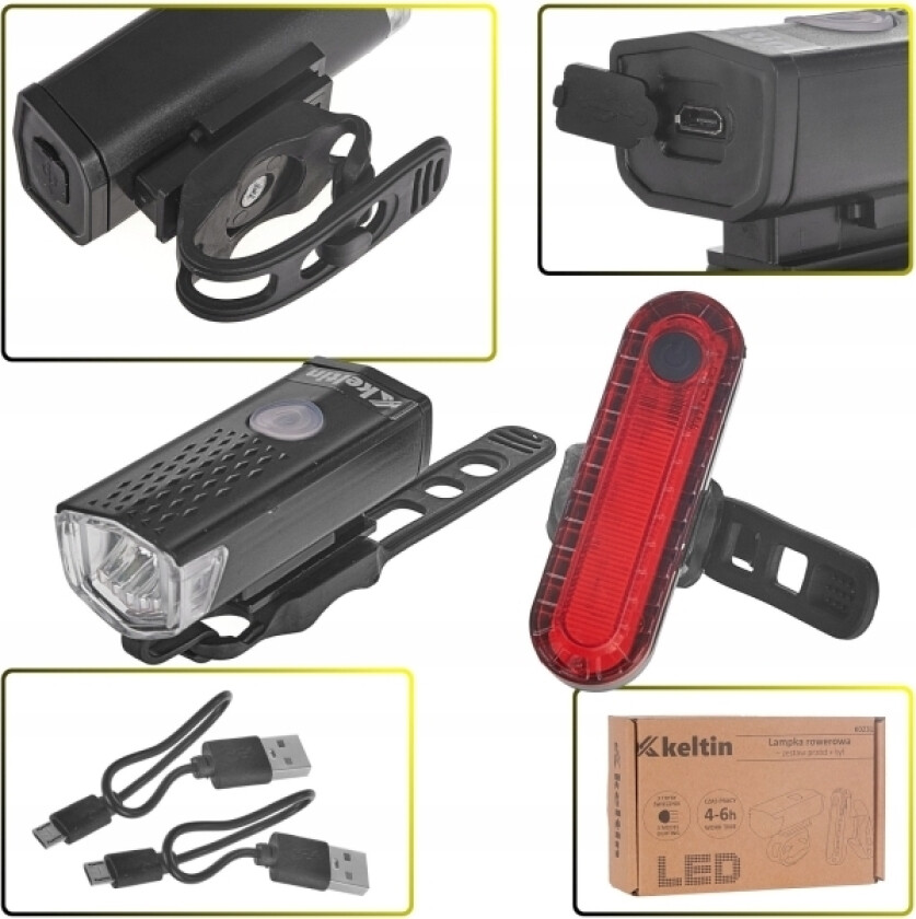 TIN vanntett sykkellykt USB IP54 – sett foran + bak (120)