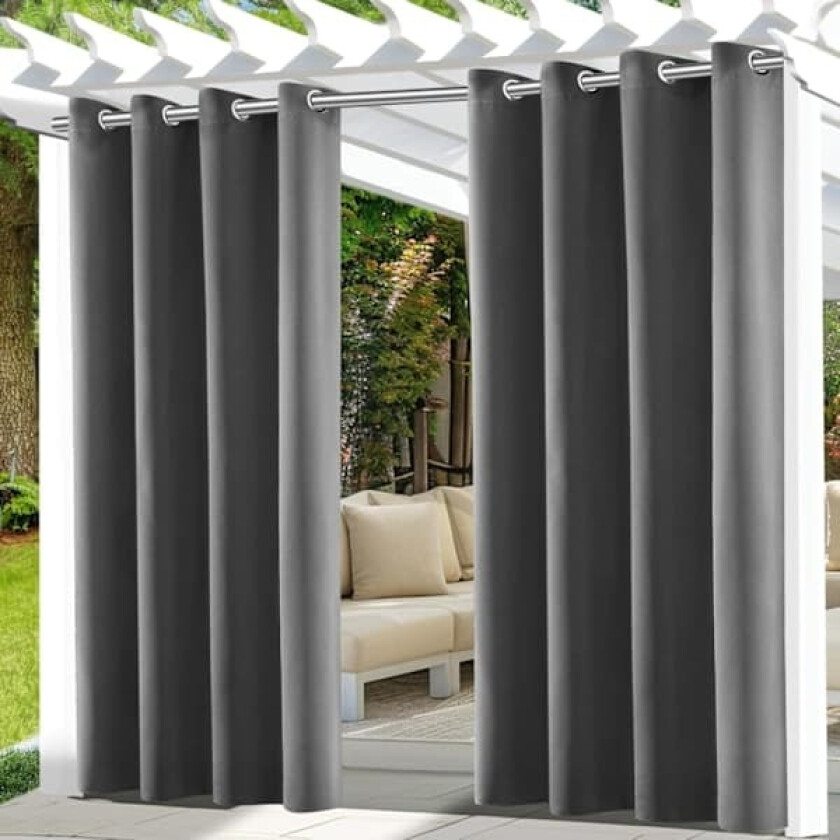 Sett med 2 vanntette utendørsgardiner, mørkleggingsgardiner for utendørs bruk, for innendørs og utendørs - 132x215cm - Grå-FS