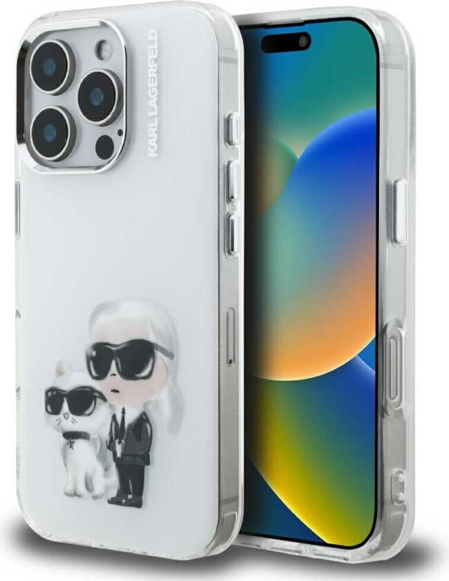 IML Aquarelle Karl & Choupette & Logo iPhone 16 Pro-etui – hvit