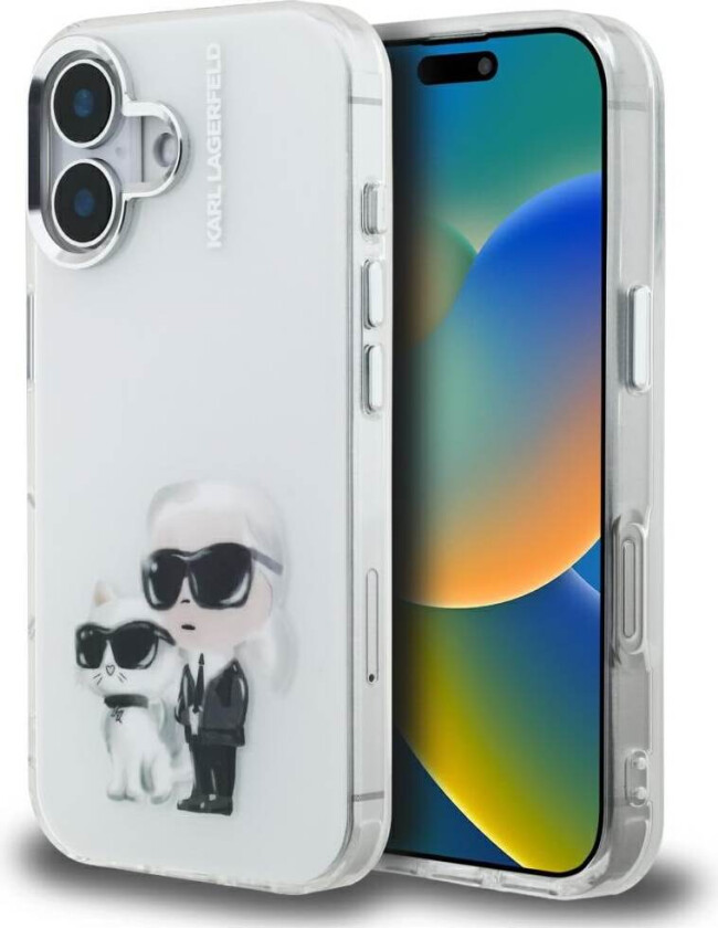 IML Aquarelle Karl & Choupette & Logo iPhone 16-etui – hvit
