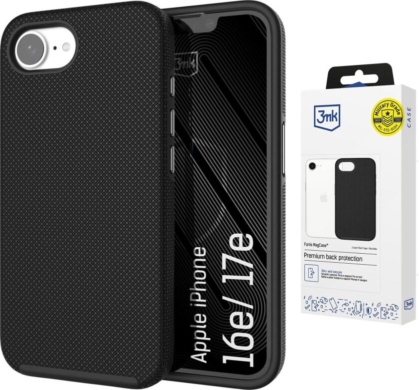 3mk Fortis MagCase til iPhone 16e / 17e – svart