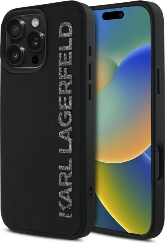 HC 3D-gummi, avlang glitter-iPhone 16 Pro-etui – svart