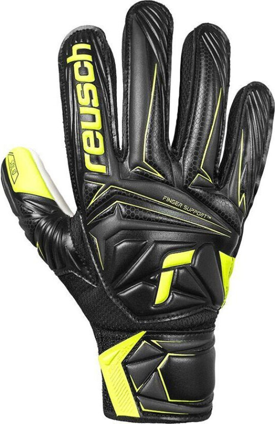 Keeperhansker Attrakt Starter Solid Finger Support - Svart/neon Gul Barn, størrelse 7
