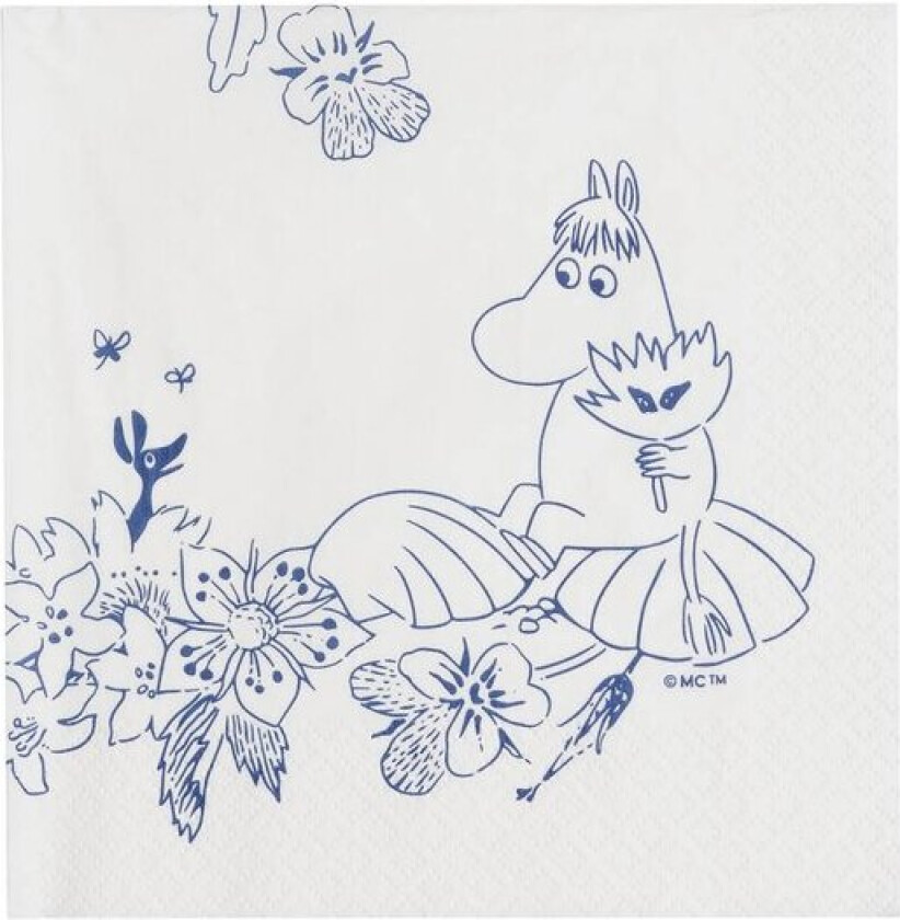 Haru Mummi serviett 33x33 cm 20 stk hvit/blå