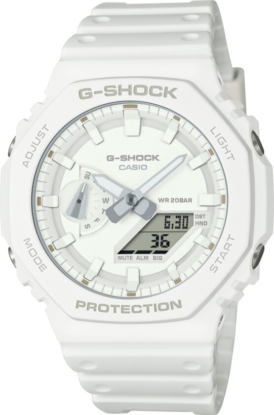 G-Shock GA-2100-7A7ER - Anadigi - Hvit - Herreklokker - Fiberrem - Mineral