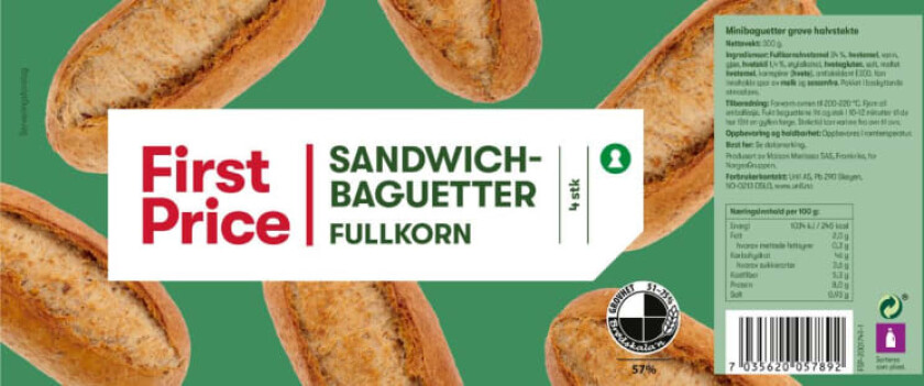 Sandwichbaguett Fullkorn 16pk