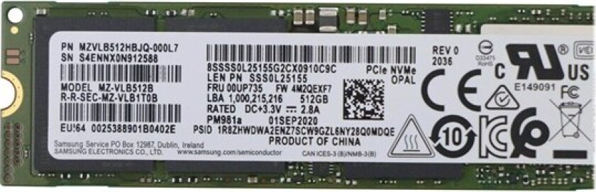 Samsung - SSD - kryptert - 512 GB - intern - M.2 2280 - PCIe 3.0 x4 (NVMe) - TCG Opal Encryption - FRU
