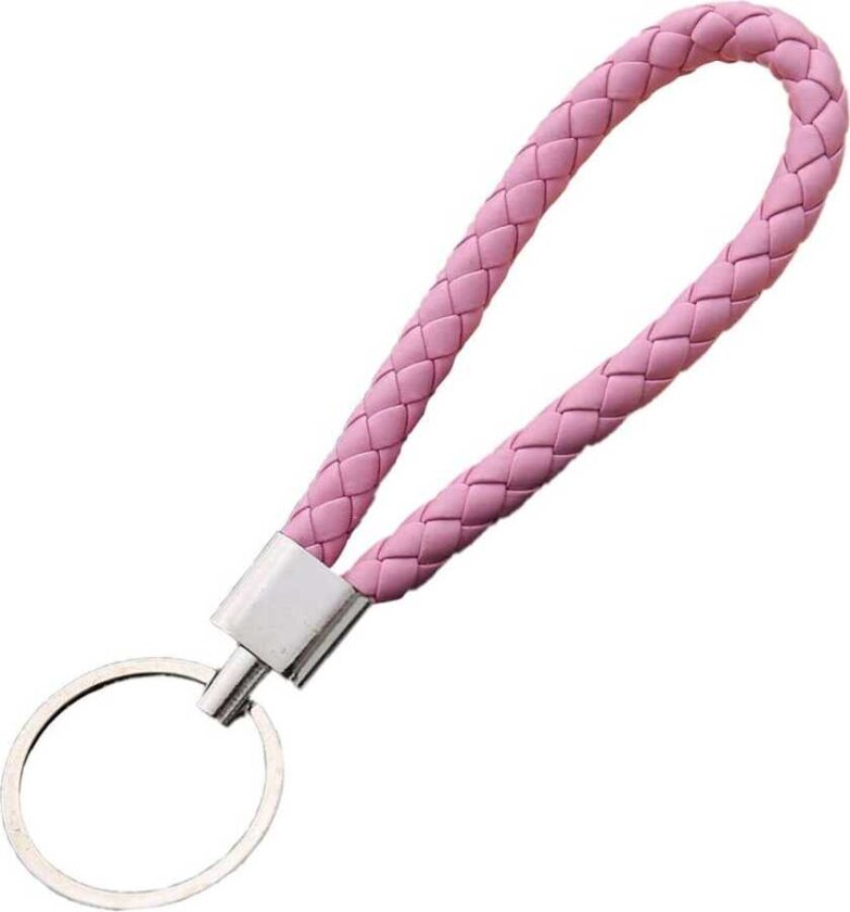 Håndlaget nøkkelring flettet Eco-skinn PU skinnskinn rosa