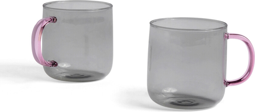 Borosilicate Mug Set Of 2 Light Grey With Pink Handle