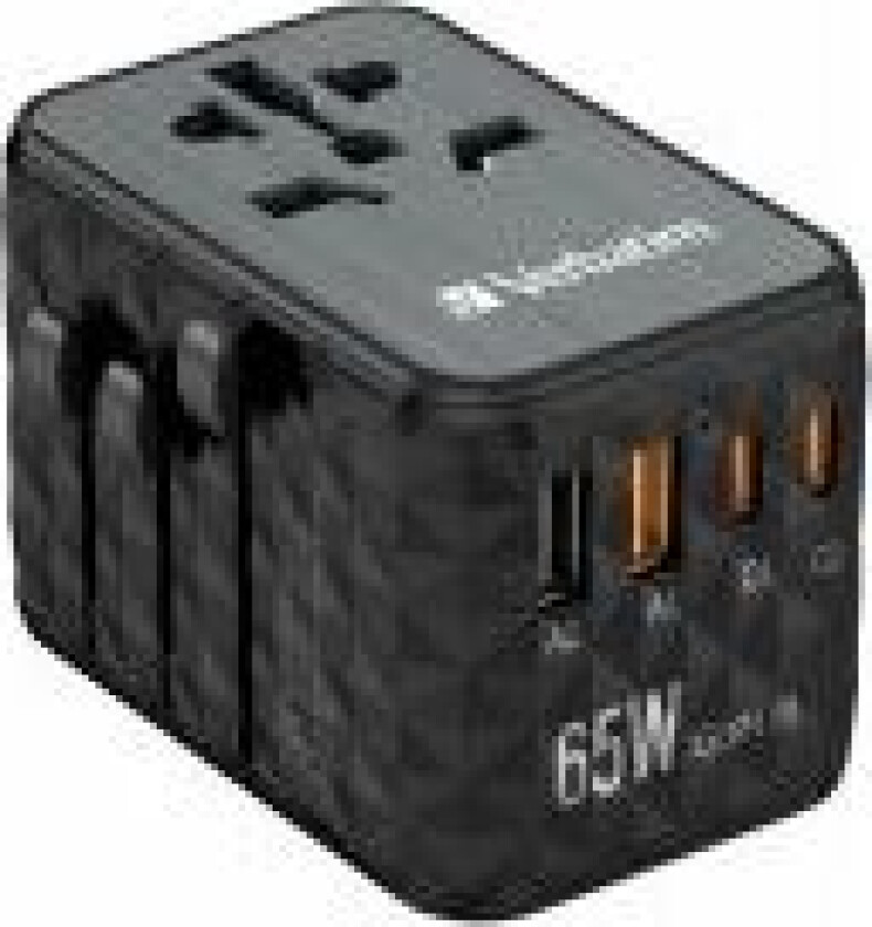 UTA-05 - Strømadapter - GaN III, universal - 65 watt - 5 A - Apple Fast Charge, Fast Charge, PD 3.0, QC 3.0, QC 4+, Super Charge, BC 1.2, PD/PPS - 4 utgangskontakter (2 x USB, 2 x USB-C) - svart