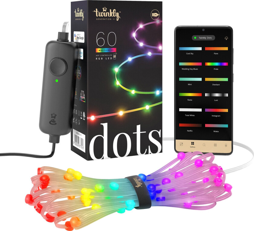 TWNKLY Dots 60 LED med USB, gjennomsiktig kabel