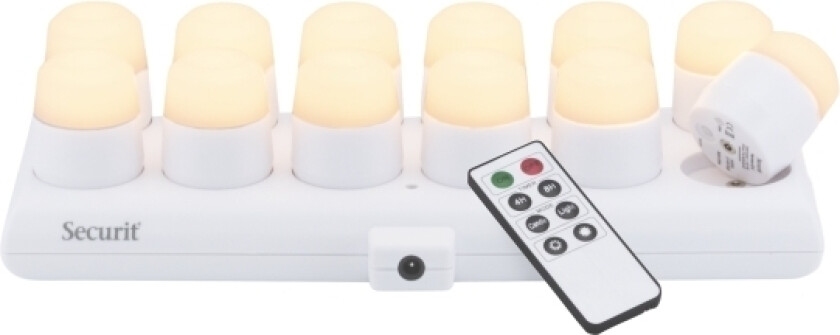Securit® sett med 12 stk. MANI glass lysestaker og LED telys, oransje/hvitt lys